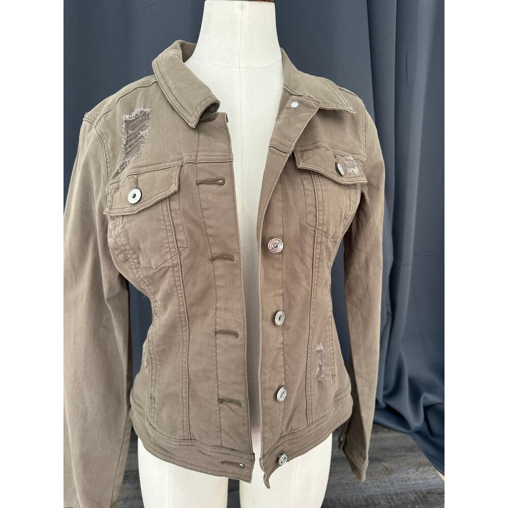 G by Guess Denim Basic Button Jacket Dry Moss Distressed Large - New With Tags